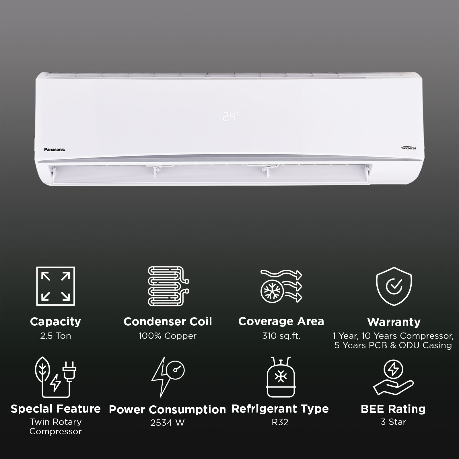 Buy Panasonic QU 8 in 1 Convertible 2.5 Ton 3 Star Inverter Split